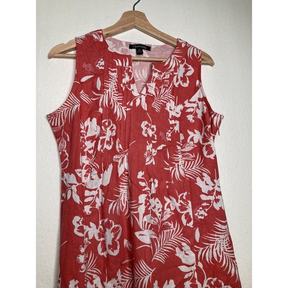 Chadwicks Womens Sleeveless Linen Rayon Dress Floral Pleated Neckline Details PS - Picture 10 of 10